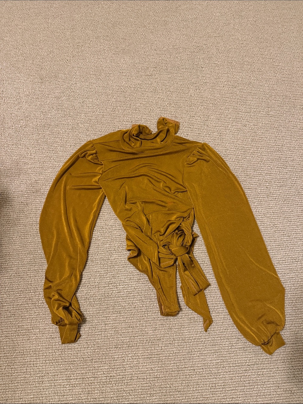 Free People Mustard Long Sleeve Tie-Waist Bodysuit
